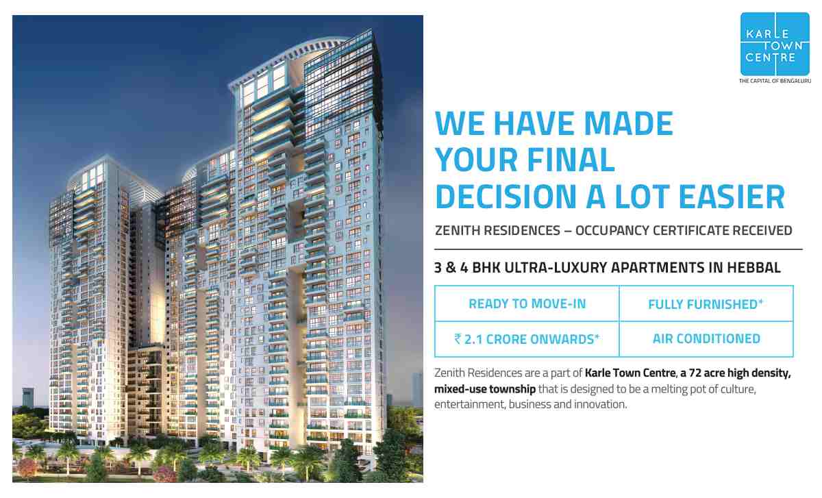 Zenith residences at Karle Town Centre received the Occupancy Certificate in Bangalore